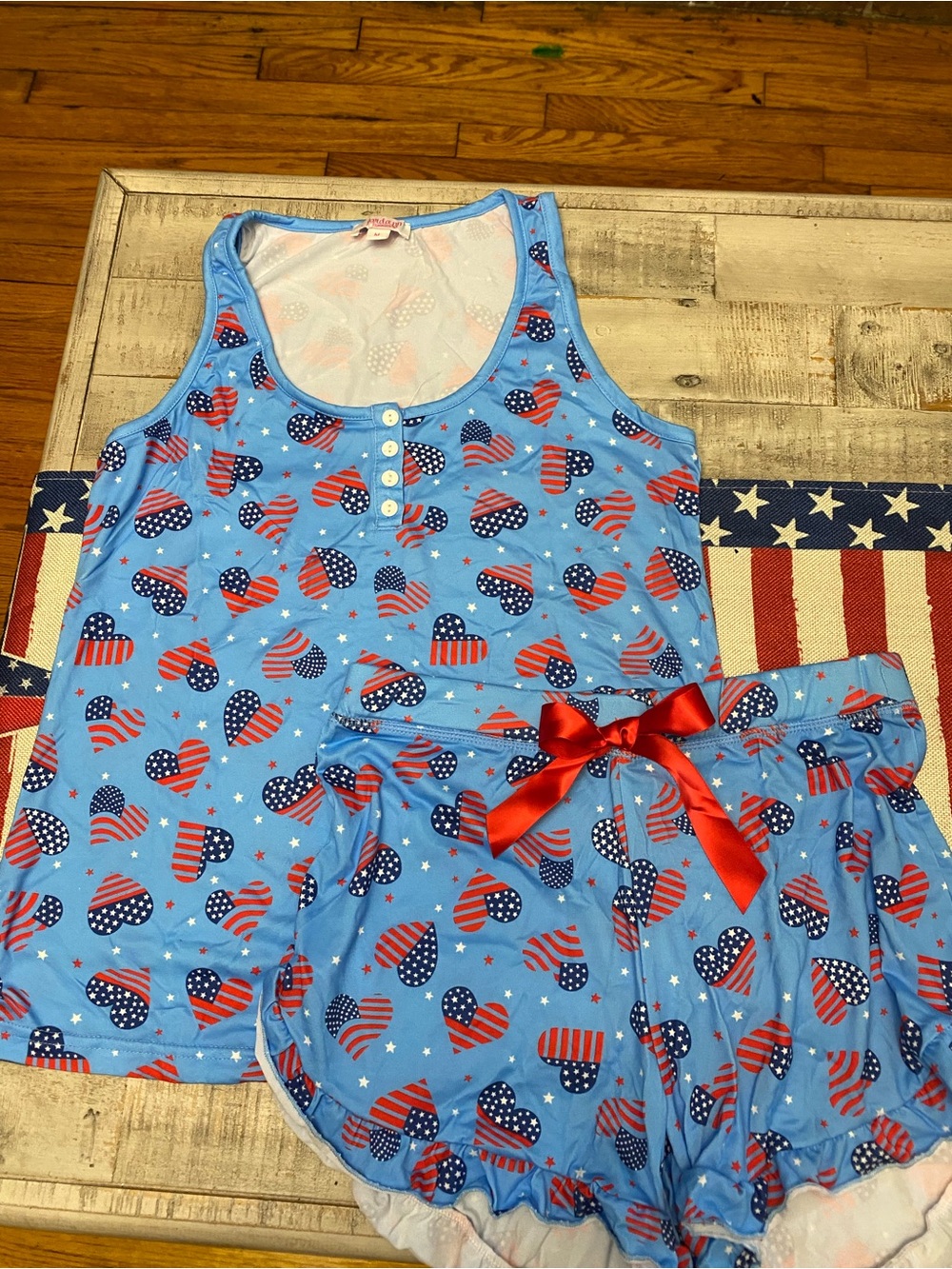 Jordan Jammies Patriotic Heart Pajama Set Women’s Size M Holiday 4th of July